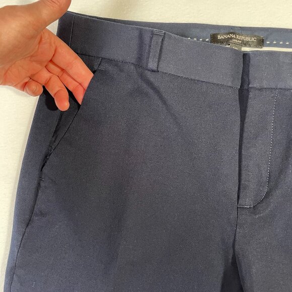 Banana Republic Logan Trousers Size 10L Navy Blue Cotton Blend Stretch - Picture 5 of 16